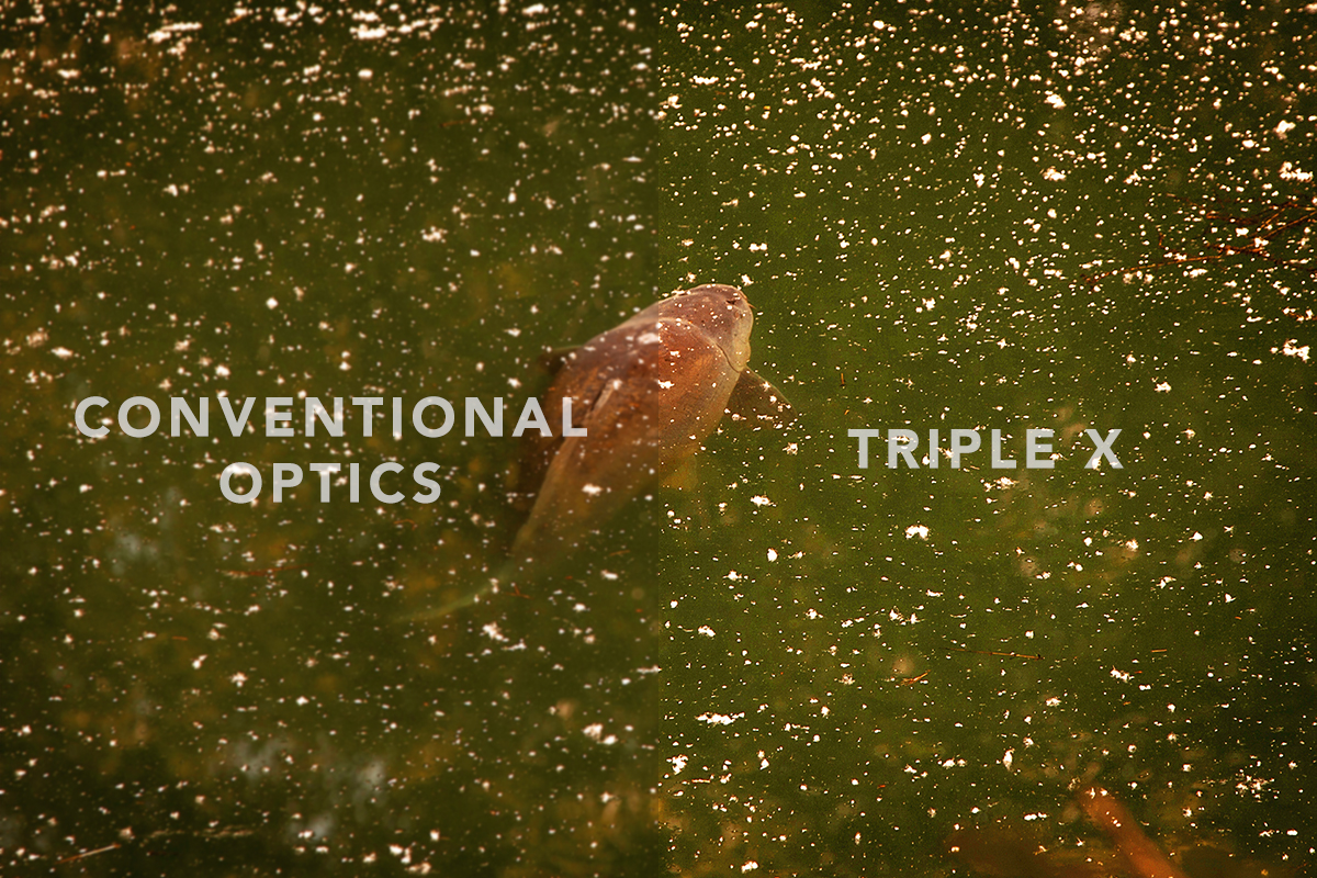 Fortis Triple X Lens – High Definition Optics Fortis Triple X high-definition polarised lens comparison showing enhanced clarity and definition.